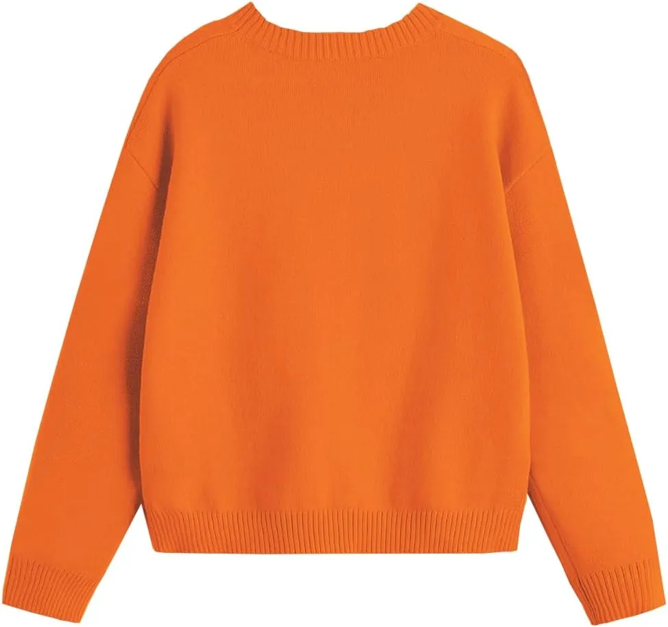 Girls Fall Sweaters Pattern Casual Crewneck Long Sleeve Knit Pullover Tops for Kids Size 5-14 Years