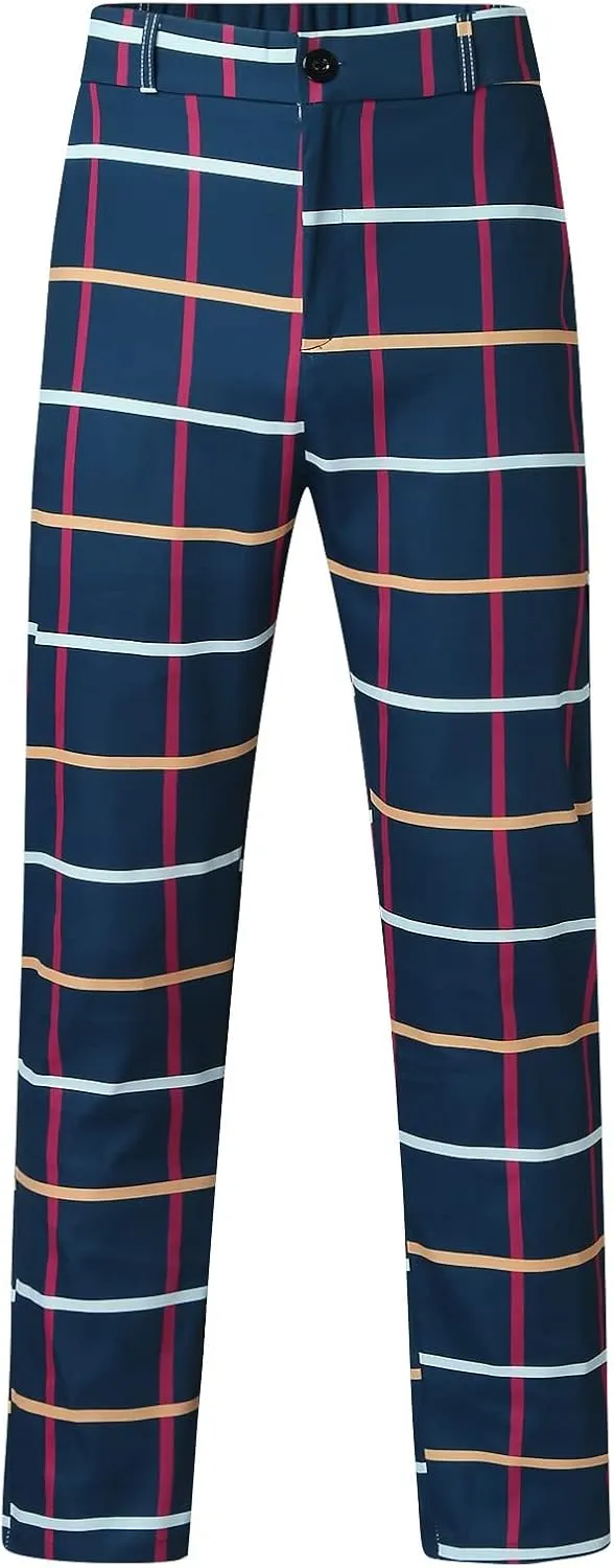 GOKKILRW Chinos for Men Casual Slim Fit Dress Pants Plaid Stretch Flat-Front Skinny Pants Business Work Pencil Lounge Pants
