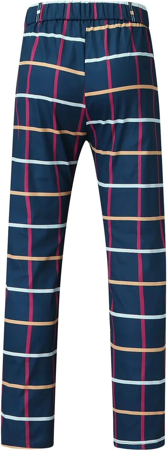 GOKKILRW Chinos for Men Casual Slim Fit Dress Pants Plaid Stretch Flat-Front Skinny Pants Business Work Pencil Lounge Pants