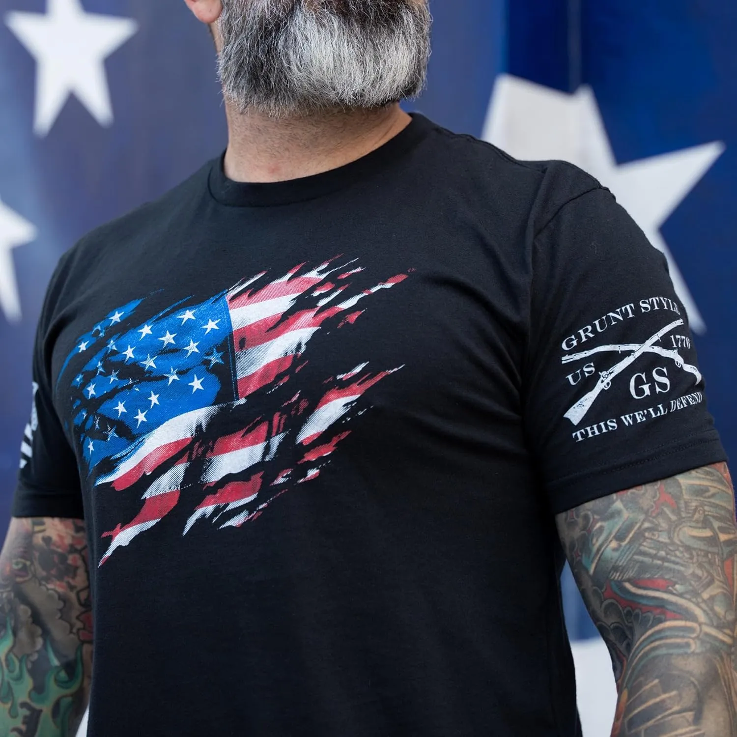 Grunt Style Still Standing Blue Line Men's T-Shirt