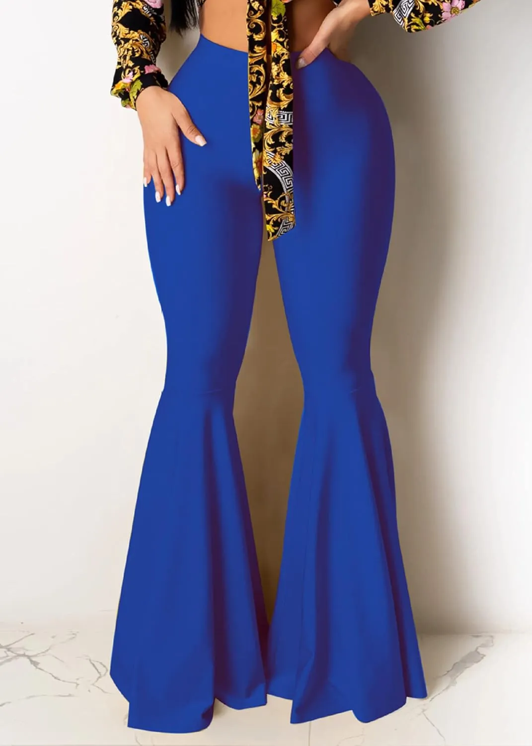 GUOLEZEEV Women High Waisted Flared Pants Solid Color Plus Size Bell Bottom Leggings