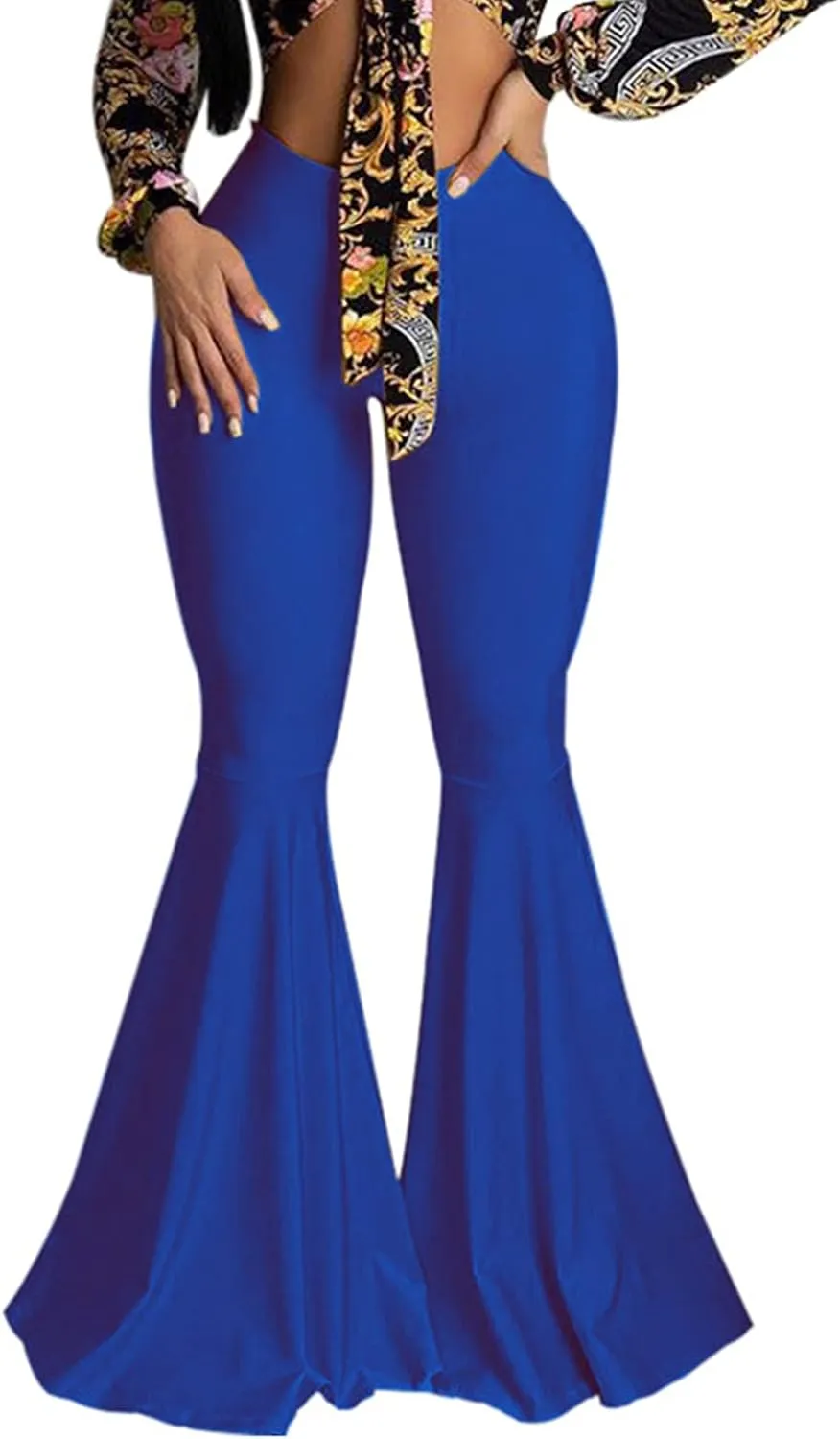 GUOLEZEEV Women High Waisted Flared Pants Solid Color Plus Size Bell Bottom Leggings