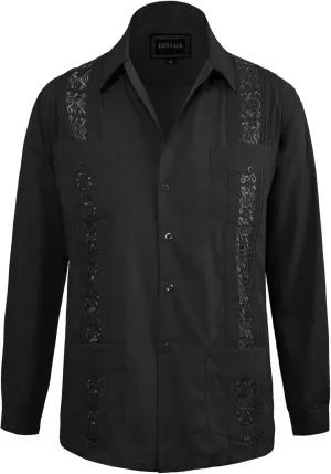 Guytalk Men's Cuban Guayabera Button-Down Long Sleeve Shirt