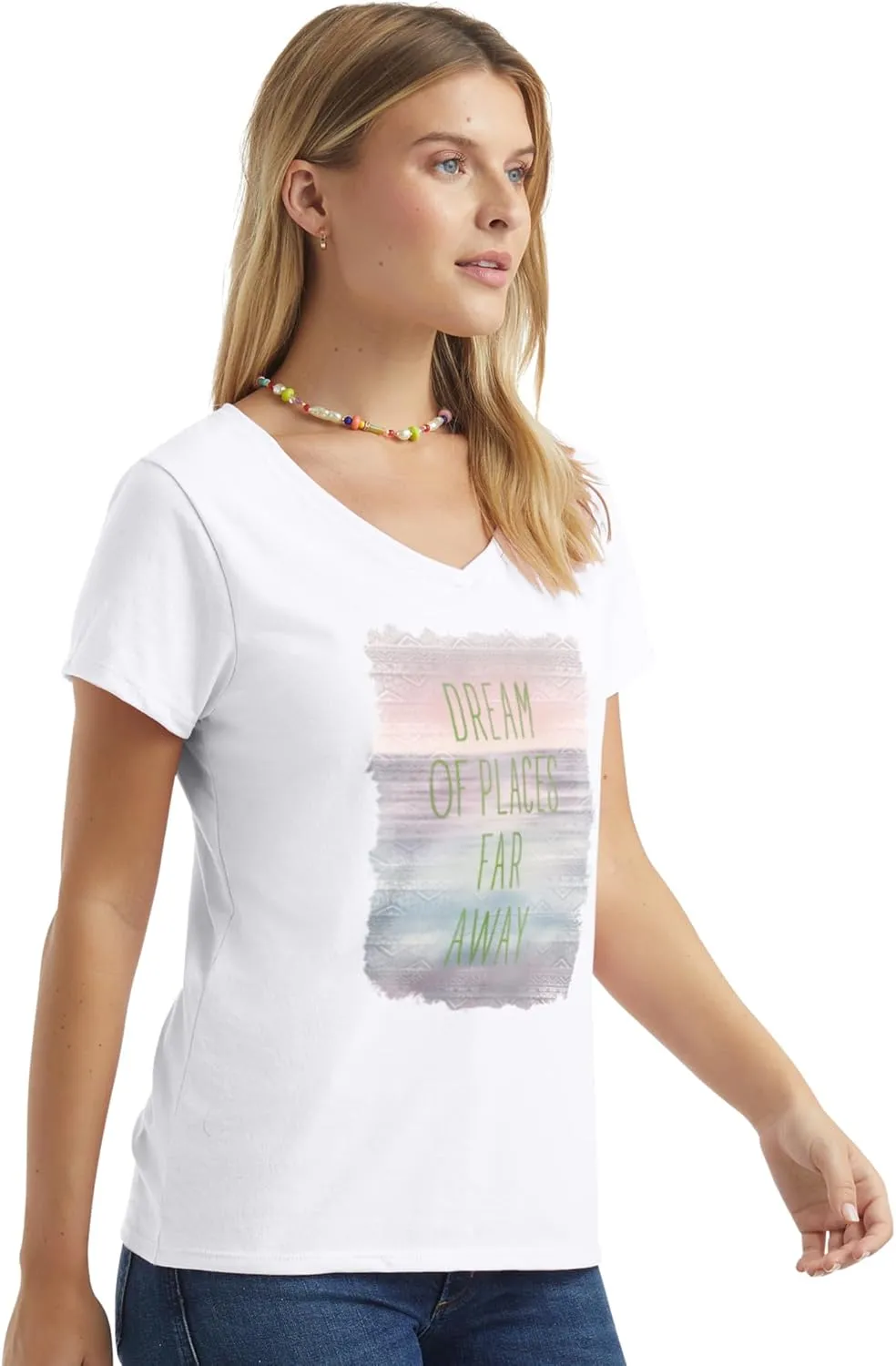 Hanes Women's Short Sleeve V-Neck Graphic T-Shirt