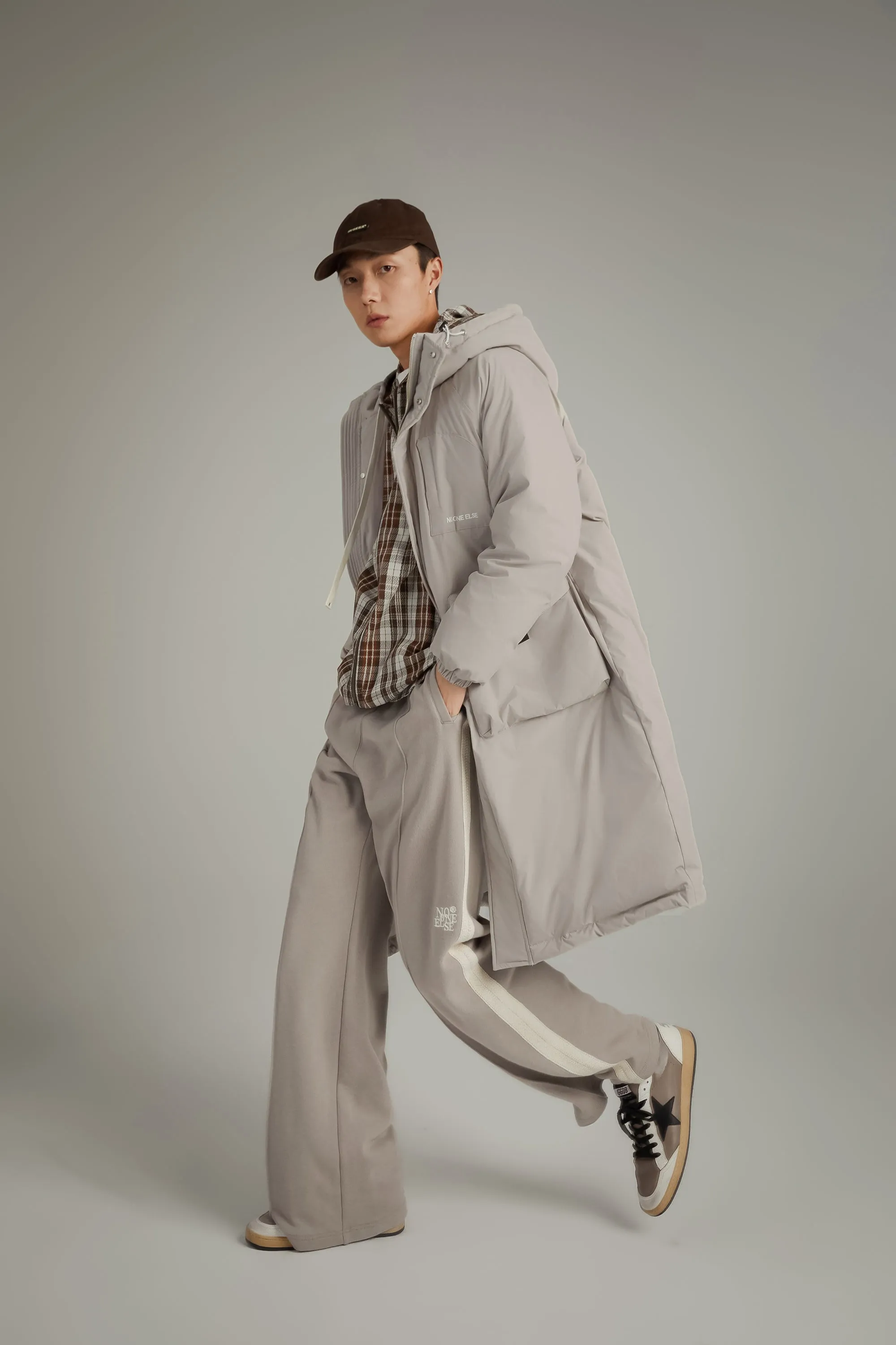 Hooded Logo Pocket Long Padded Coat