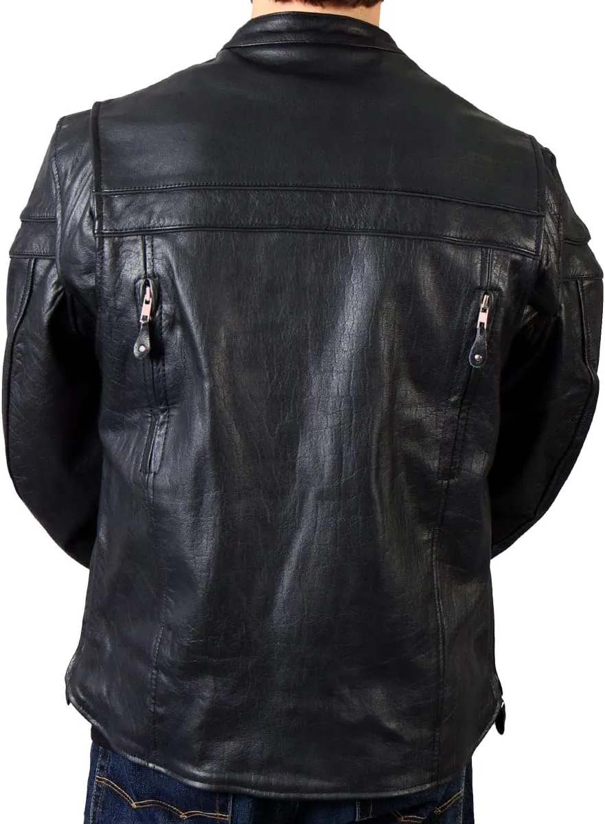 Hot Leathers Black Leather Men's Jacket with Double Piping