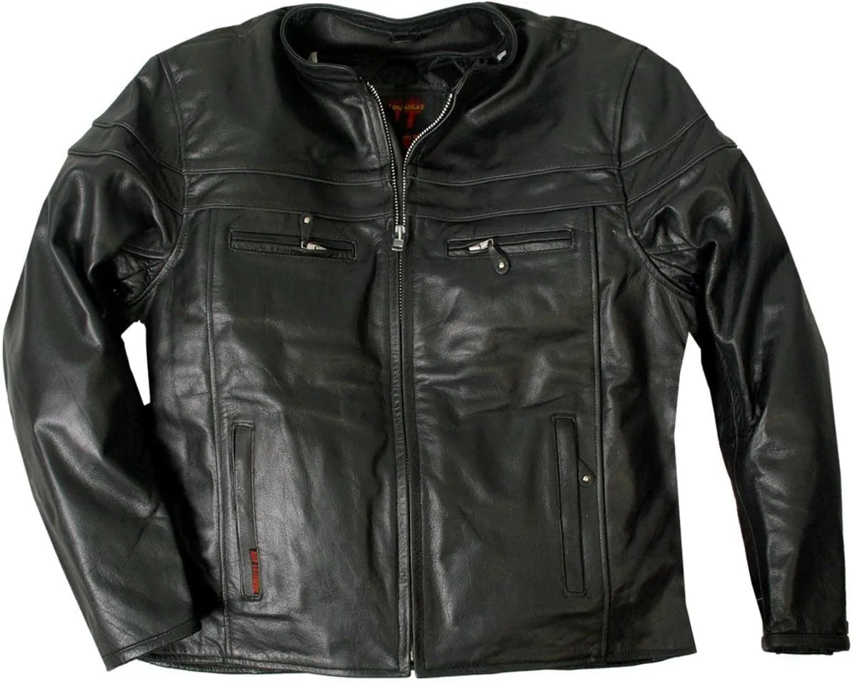 Hot Leathers Black Leather Men's Jacket with Double Piping