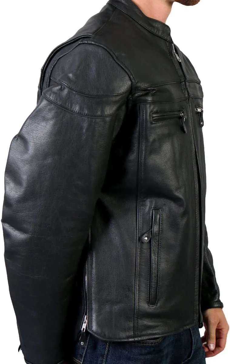Hot Leathers Black Leather Men's Jacket with Double Piping