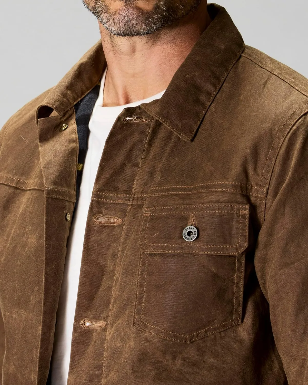 Huckberry Flint and Tinder Men's Flannel-Lined Waxed Trucker Jacket, Water & Weather Resistant Mens Jacket