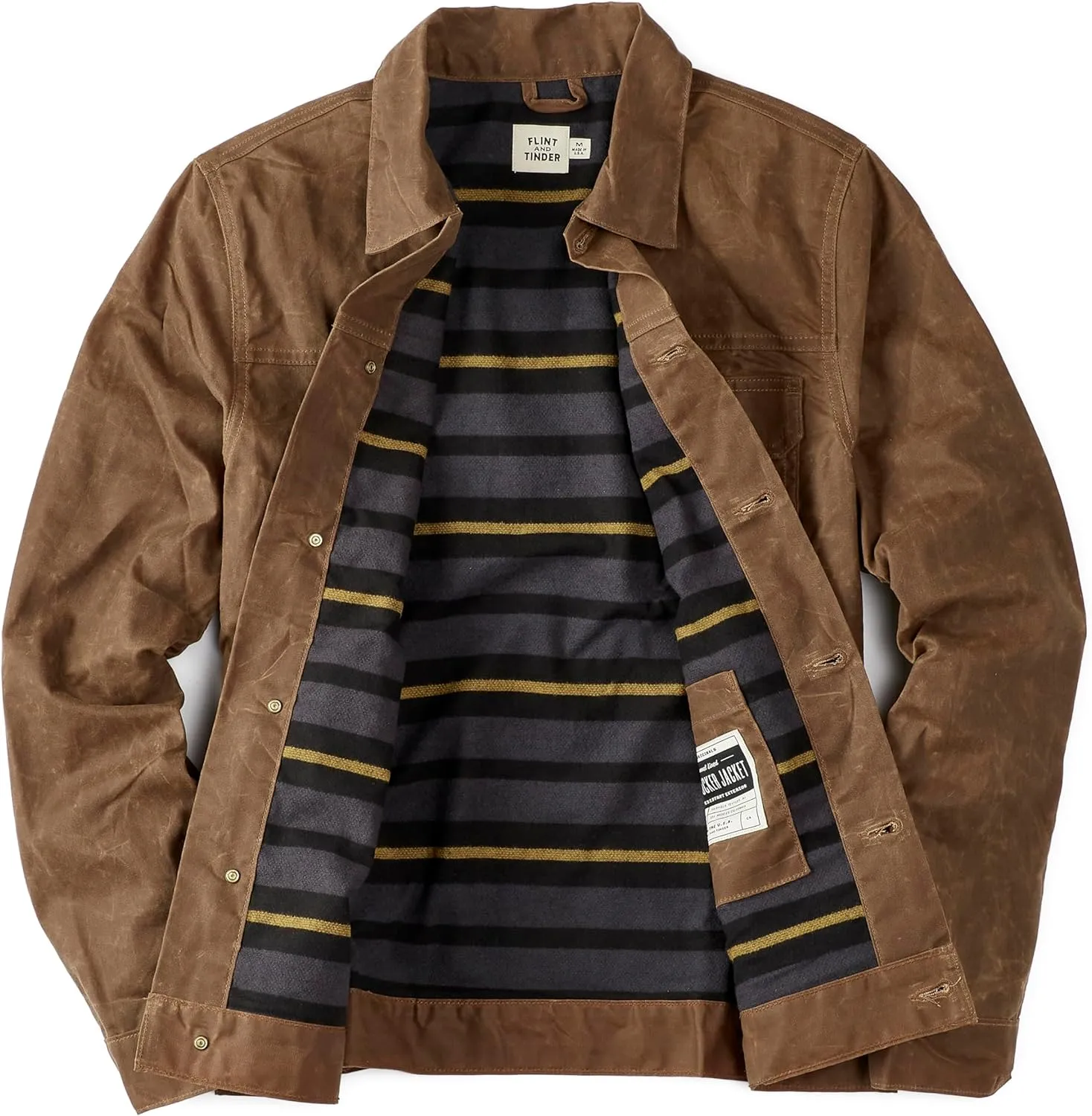 Huckberry Flint and Tinder Men's Flannel-Lined Waxed Trucker Jacket, Water & Weather Resistant Mens Jacket