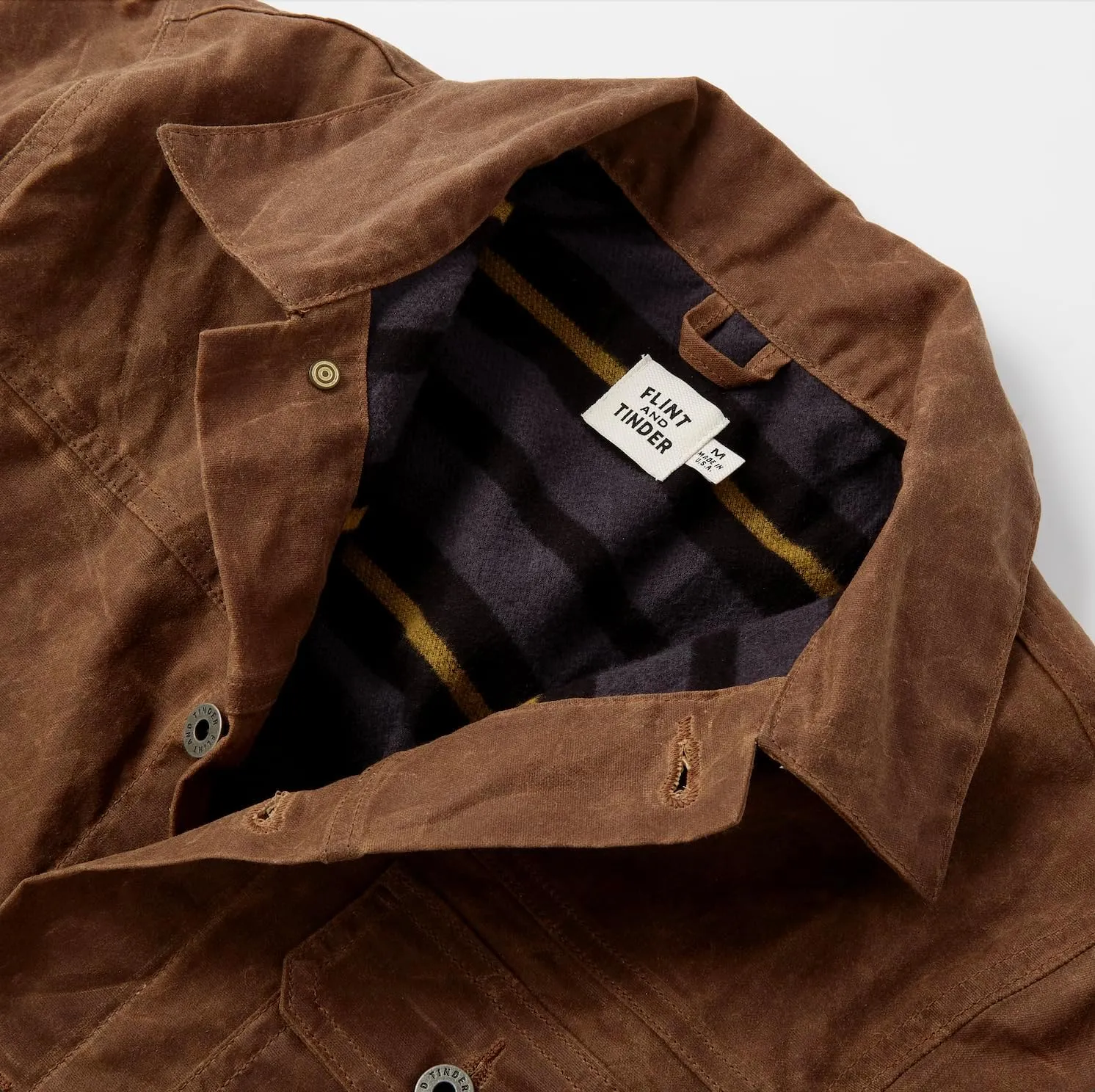 Huckberry Flint and Tinder Men's Flannel-Lined Waxed Trucker Jacket, Water & Weather Resistant Mens Jacket