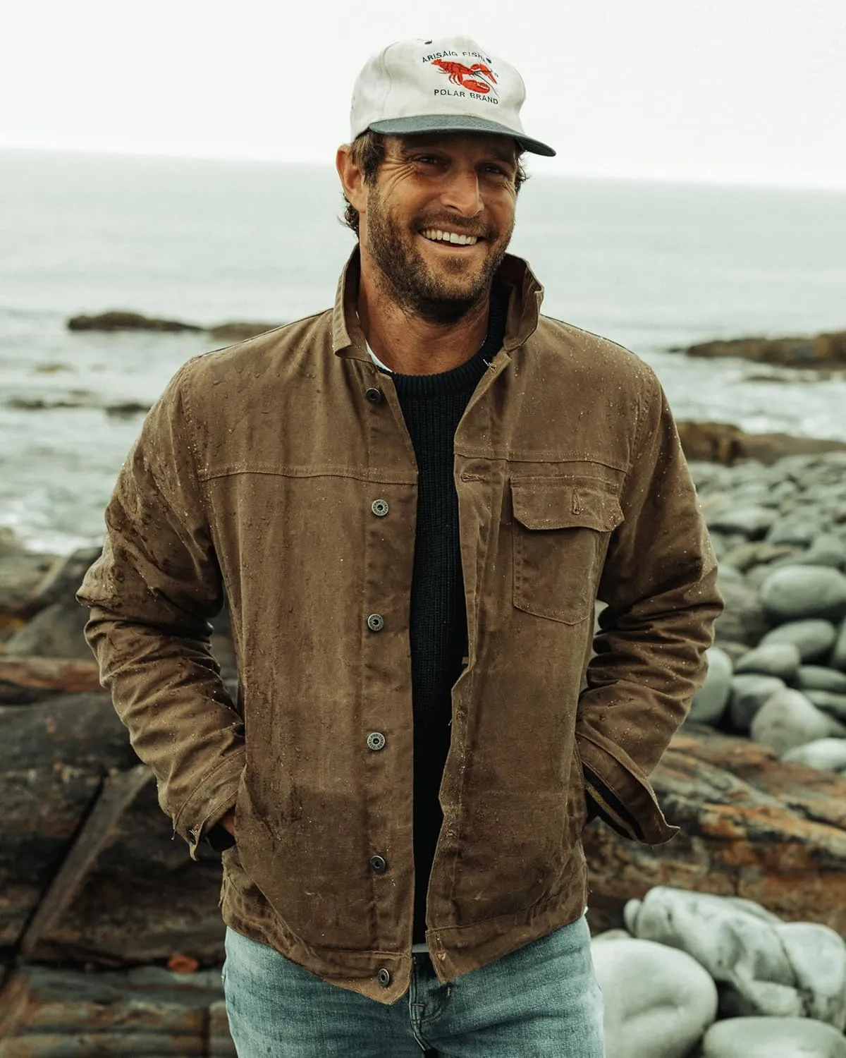 Huckberry Flint and Tinder Men's Flannel-Lined Waxed Trucker Jacket, Water & Weather Resistant Mens Jacket