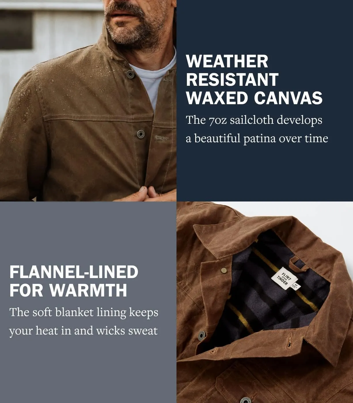 Huckberry Flint and Tinder Men's Flannel-Lined Waxed Trucker Jacket, Water & Weather Resistant Mens Jacket