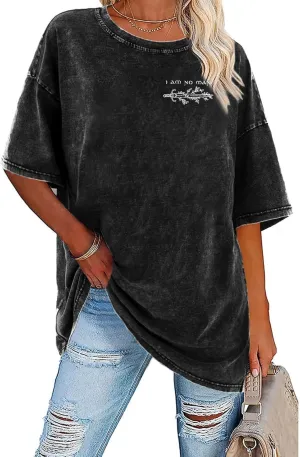 I Am No Man Shirt Women Oversized Book Quote Tops Reading Bookish Shirts Vintage Gothic Tee Funny Graphic Crewneck Top