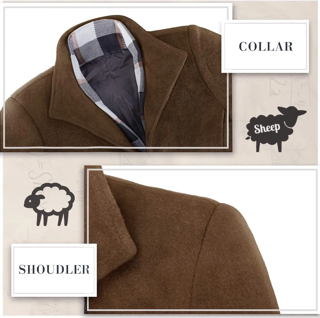 iCKER Mens Trench Coat Winter Wool Blend Jacket Overcoat Long Top Coat Warm Pea Coat