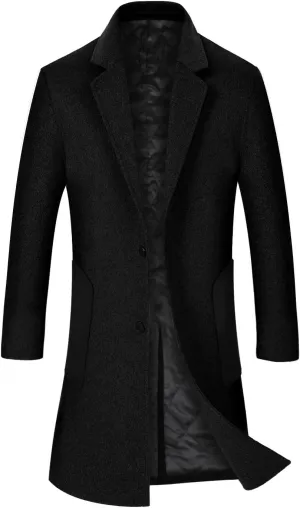 iCKER Mens Trench Coat Winter Wool Blend Jacket Overcoat Long Top Coat Warm Pea Coat