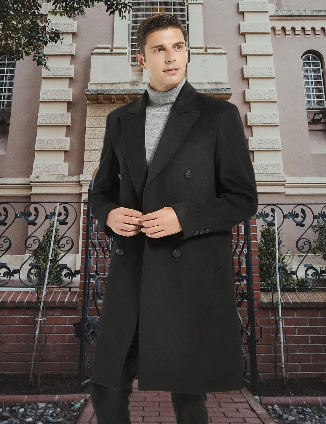 iCKER Mens Trench Coat Winter Wool Blend Jacket Overcoat Long Top Coat Warm Pea Coat