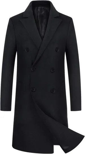 iCKER Mens Trench Coat Winter Wool Blend Jacket Overcoat Long Top Coat Warm Pea Coat