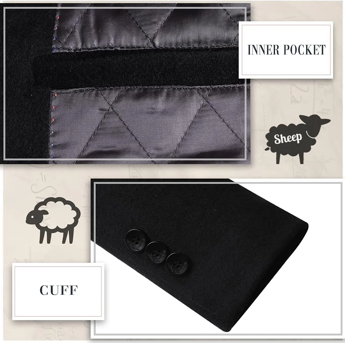 iCKER Mens Trench Coat Winter Wool Blend Jacket Overcoat Long Top Coat Warm Pea Coat