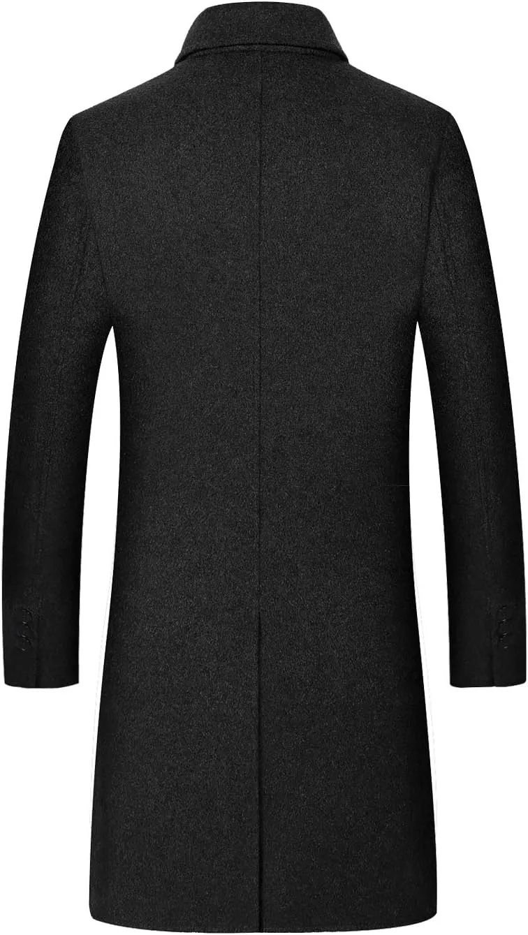 iCKER Mens Trench Coat Winter Wool Blend Jacket Overcoat Long Top Coat Warm Pea Coat