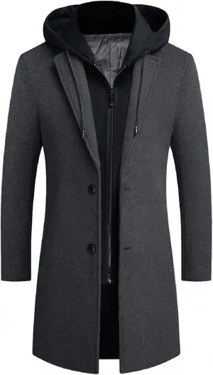 iCKER Mens Trench Coat Winter Wool Blend Jacket Overcoat Long Top Coat Warm Pea Coat