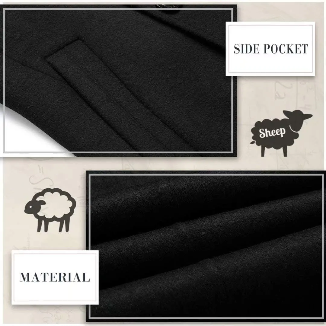 iCKER Mens Trench Coat Winter Wool Blend Jacket Overcoat Long Top Coat Warm Pea Coat