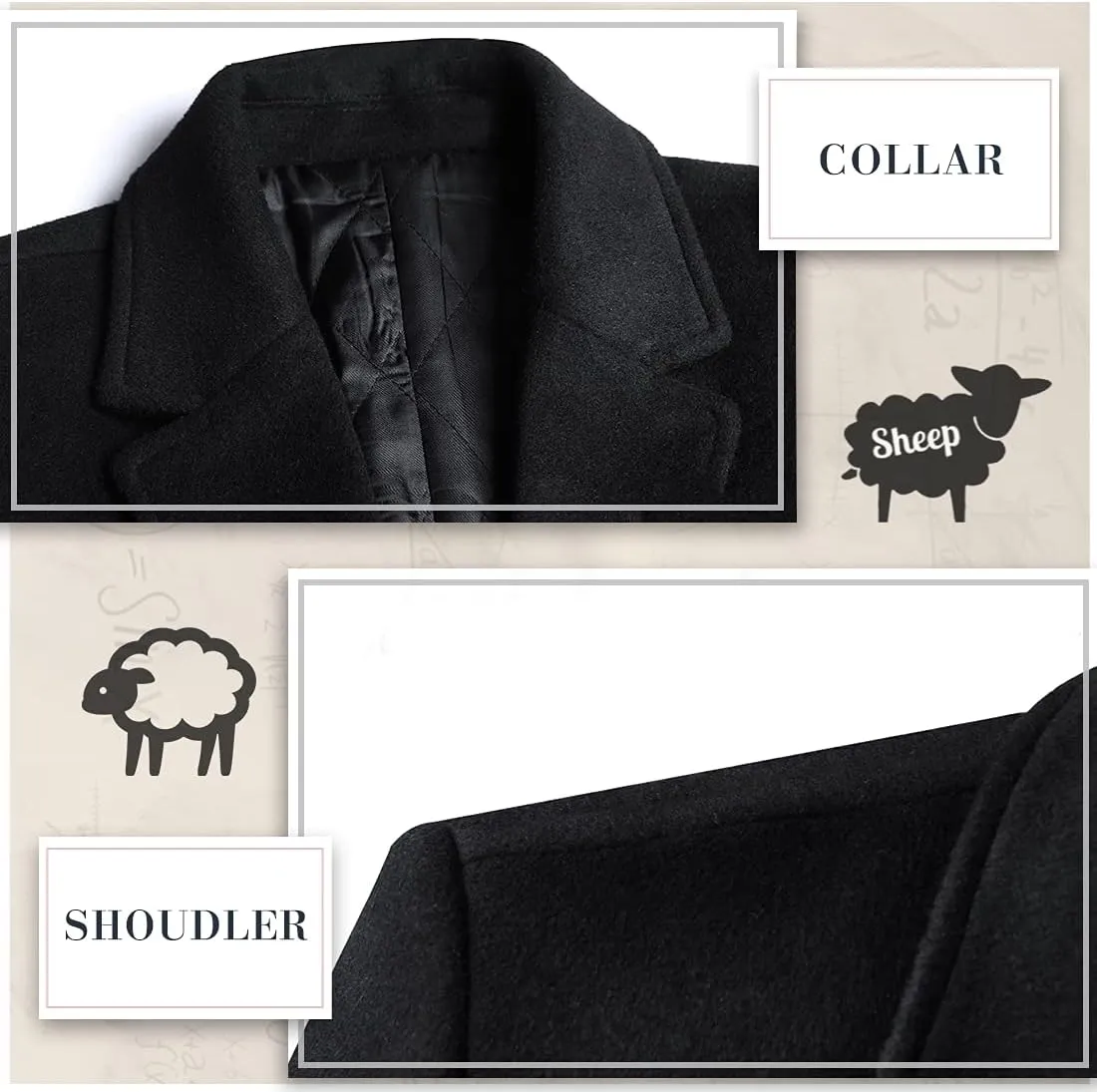 iCKER Mens Trench Coat Winter Wool Blend Jacket Overcoat Long Top Coat Warm Pea Coat