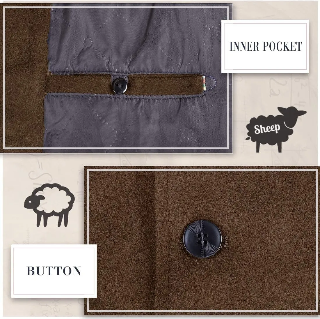 iCKER Mens Trench Coat Winter Wool Blend Jacket Overcoat Long Top Coat Warm Pea Coat