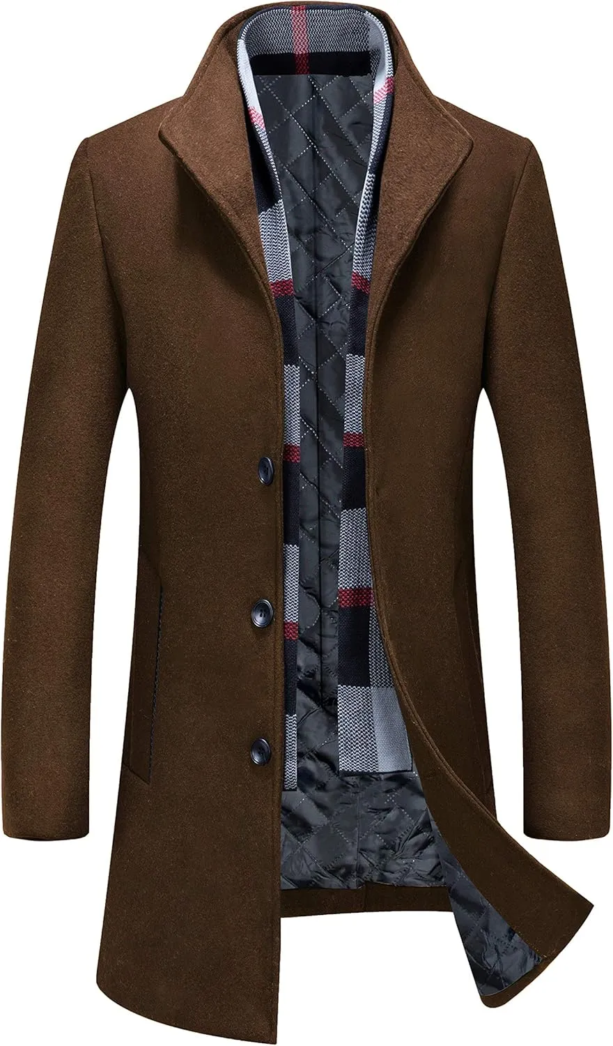 iCKER Mens Trench Coat Winter Wool Blend Jacket Overcoat Long Top Coat Warm Pea Coat