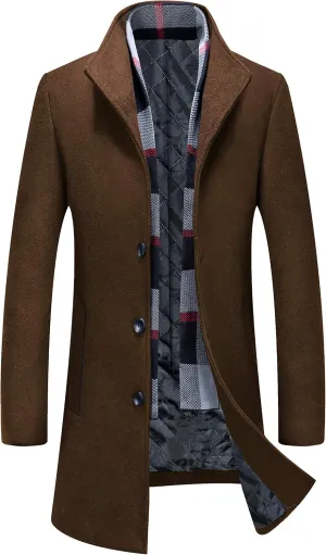 iCKER Mens Trench Coat Winter Wool Blend Jacket Overcoat Long Top Coat Warm Pea Coat