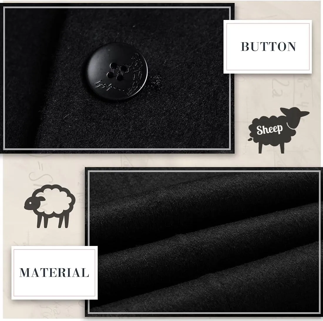 iCKER Mens Trench Coat Winter Wool Blend Jacket Overcoat Long Top Coat Warm Pea Coat