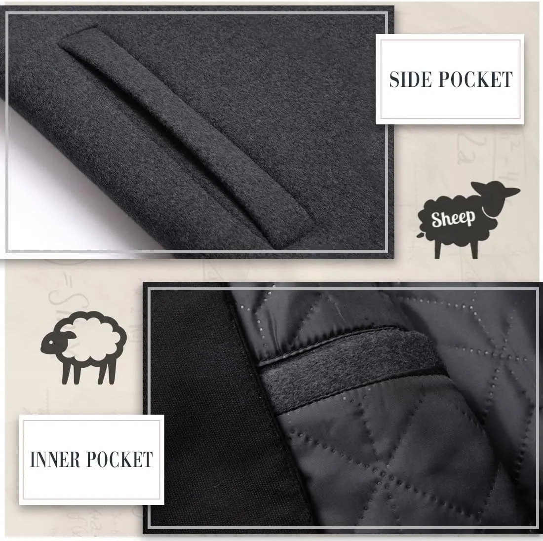 iCKER Mens Trench Coat Winter Wool Blend Jacket Overcoat Long Top Coat Warm Pea Coat