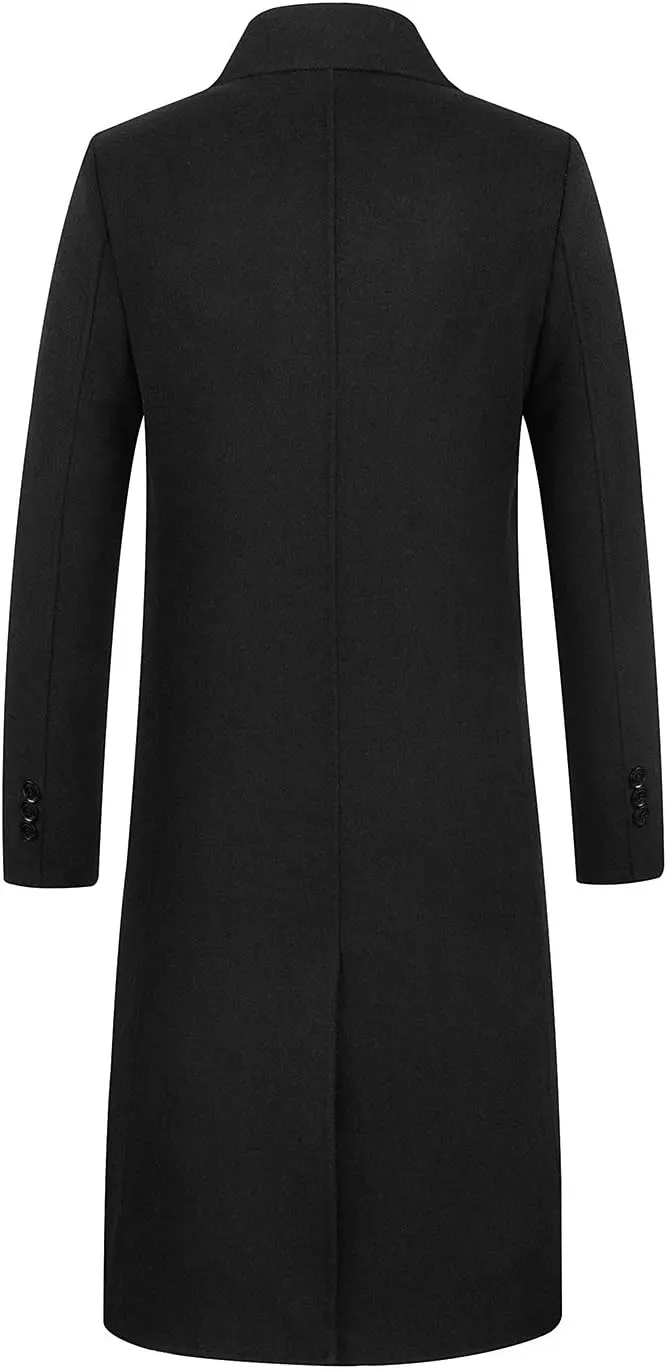 iCKER Mens Trench Coat Winter Wool Blend Jacket Overcoat Long Top Coat Warm Pea Coat