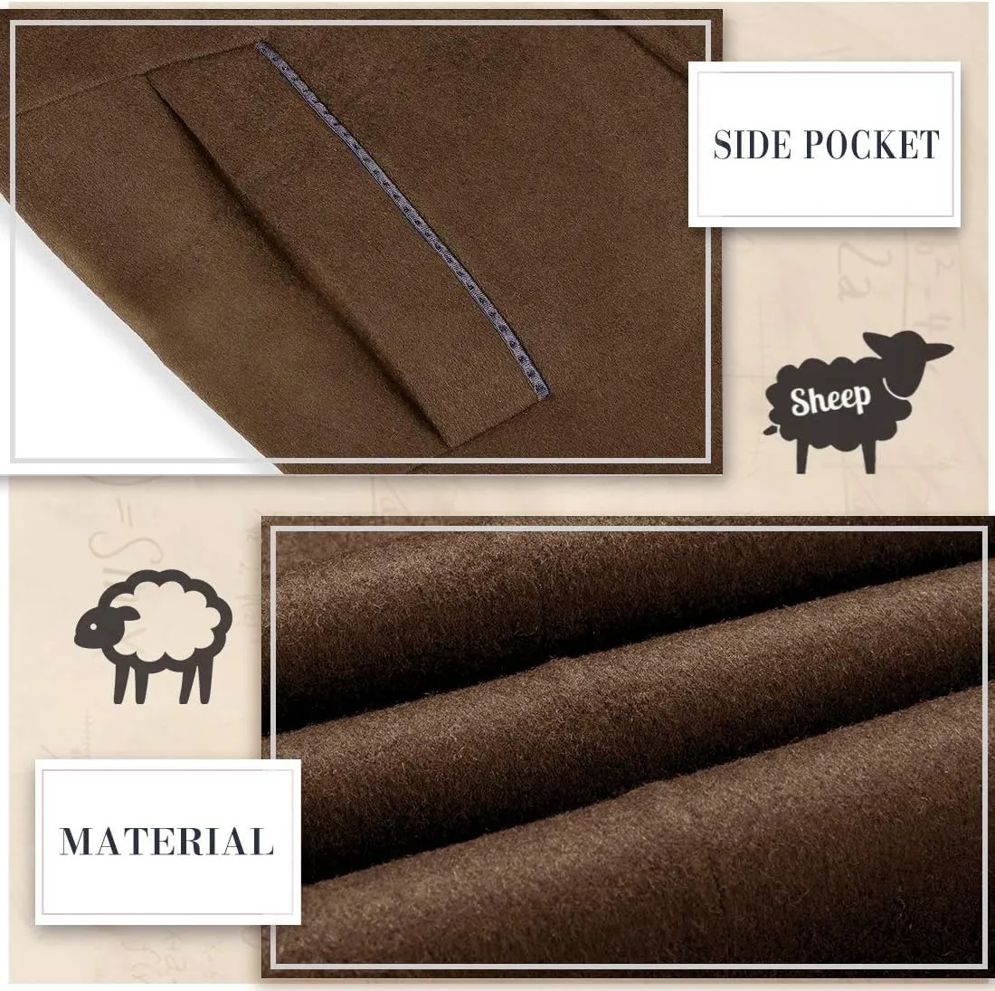 iCKER Mens Trench Coat Winter Wool Blend Jacket Overcoat Long Top Coat Warm Pea Coat