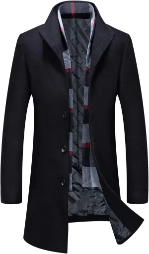 iCKER Mens Trench Coat Winter Wool Blend Jacket Overcoat Long Top Coat Warm Pea Coat