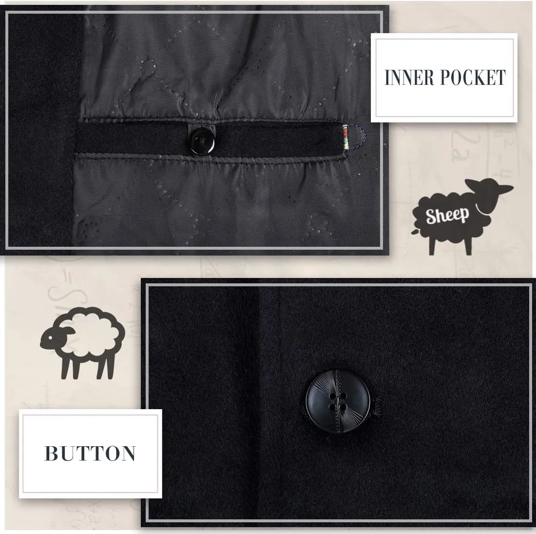 iCKER Mens Trench Coat Winter Wool Blend Jacket Overcoat Long Top Coat Warm Pea Coat