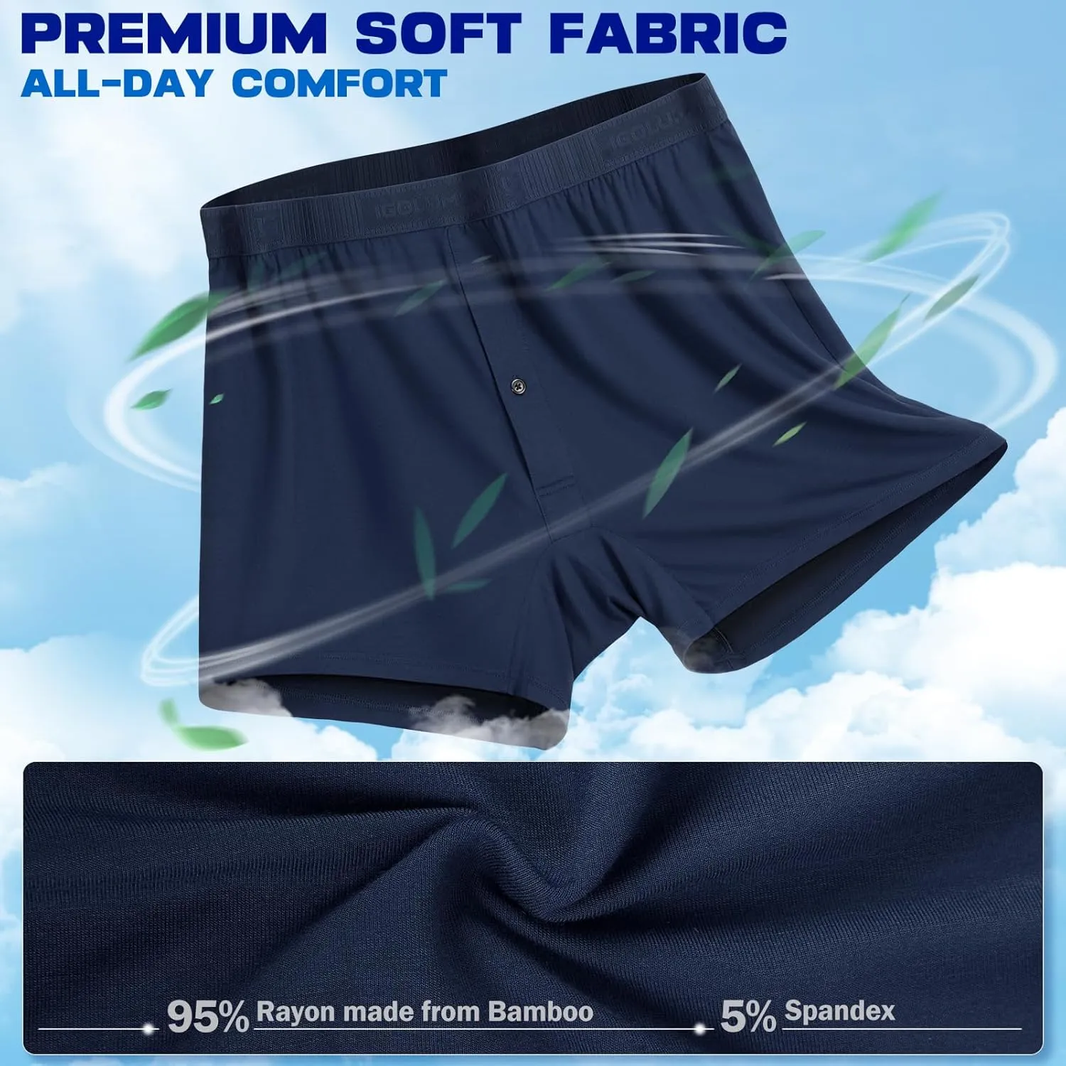 IGOLUMON Mens Underwear Boxer Shorts 5 Pack Bamboo Rayon Boxers for Men Classic Relaxed Fit Boxer Shorts with Button Fly