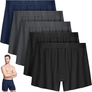 IGOLUMON Mens Underwear Boxer Shorts 5 Pack Bamboo Rayon Boxers for Men Classic Relaxed Fit Boxer Shorts with Button Fly