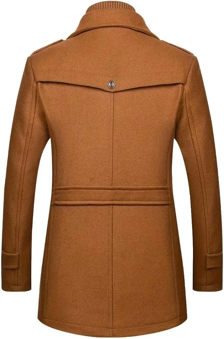 INVACHI Men's Wool Blend Coat Warm Winter Trench Coat with Removable Inner Collar Single Breasted Overcoat