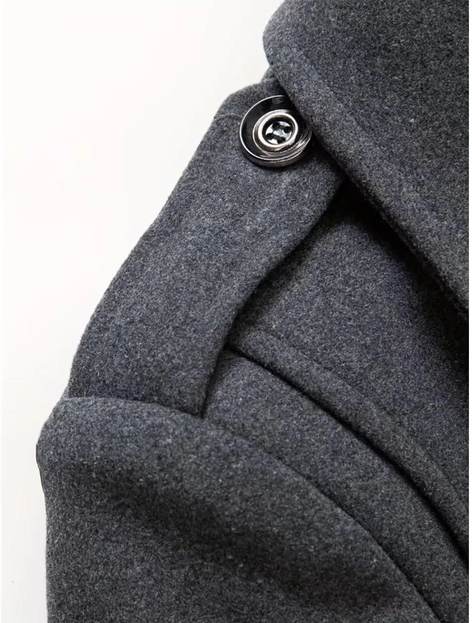INVACHI Men's Wool Blend Coat Warm Winter Trench Coat with Removable Inner Collar Single Breasted Overcoat
