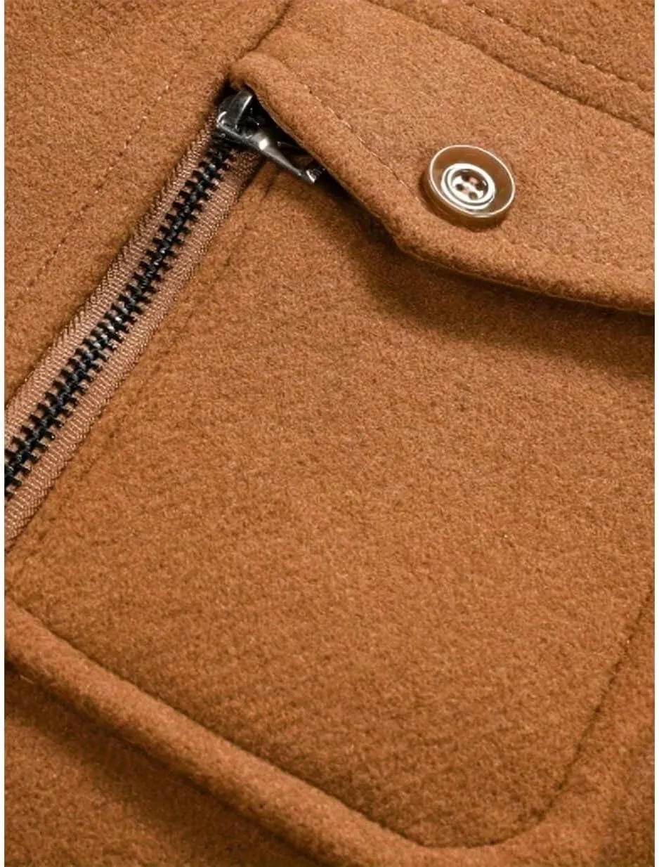 INVACHI Men's Wool Blend Coat Warm Winter Trench Coat with Removable Inner Collar Single Breasted Overcoat