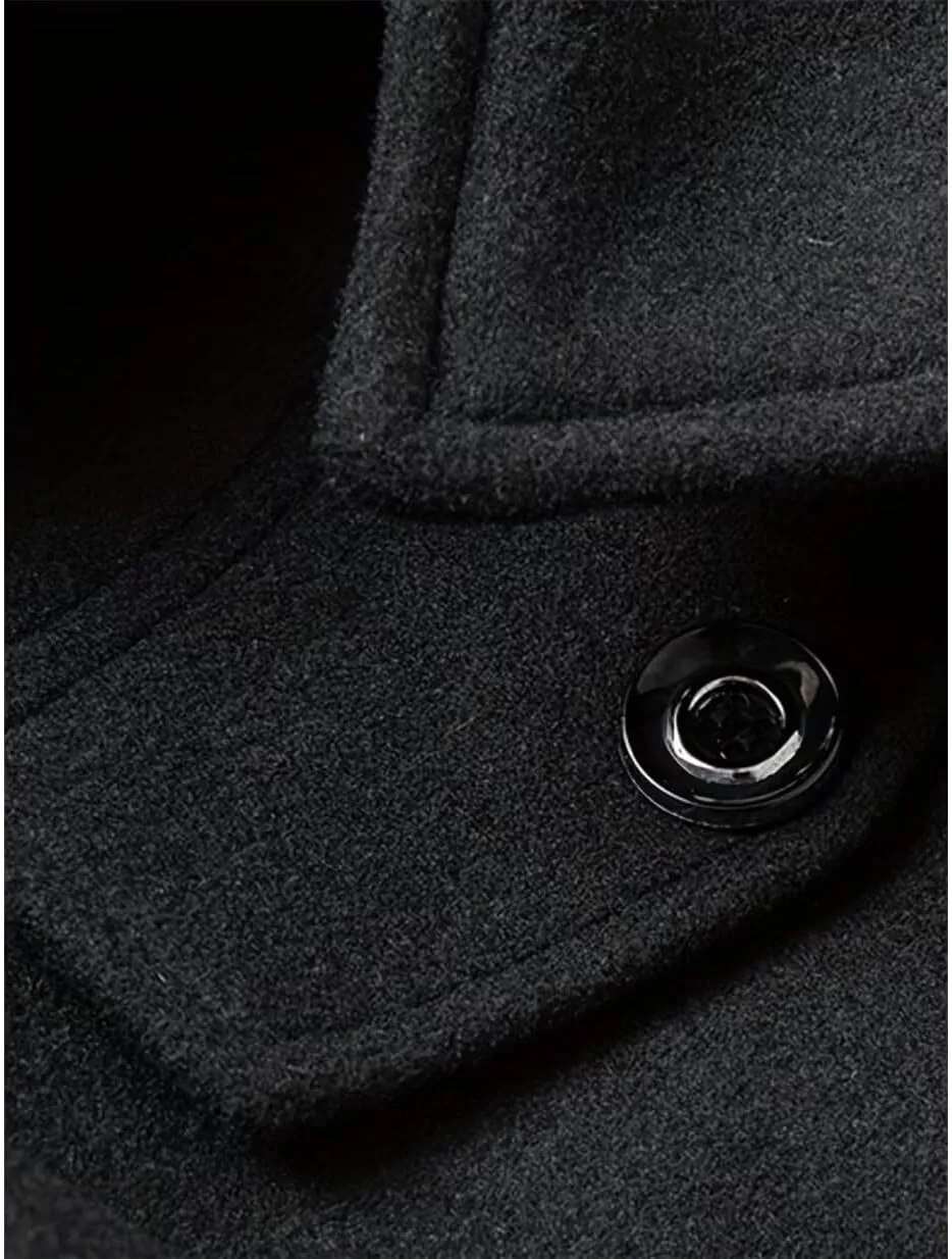 INVACHI Men's Wool Blend Coat Warm Winter Trench Coat with Removable Inner Collar Single Breasted Overcoat