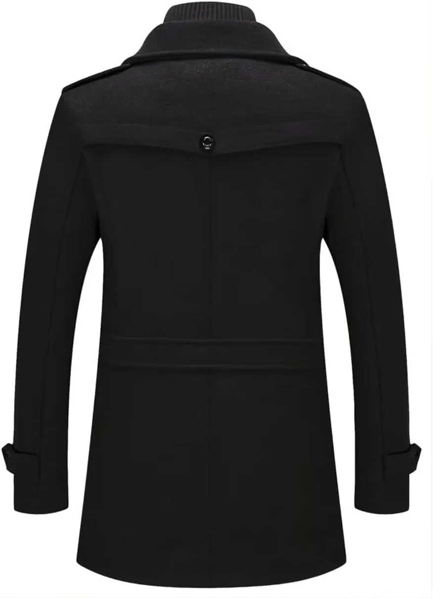 INVACHI Men's Wool Blend Coat Warm Winter Trench Coat with Removable Inner Collar Single Breasted Overcoat
