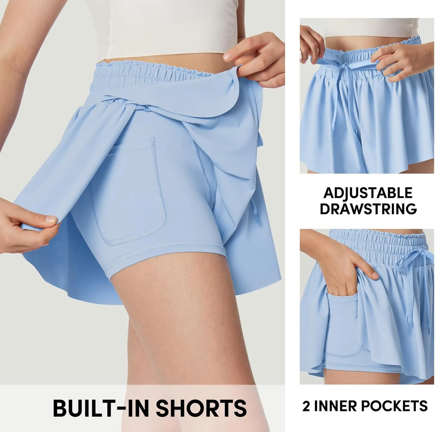 IUGA Girls Butterfly Shorts with Pockets Athletic Flowy Preppy Clothes Running Tennis Dance Cheer 2 in 1 Shorts Teen Girls