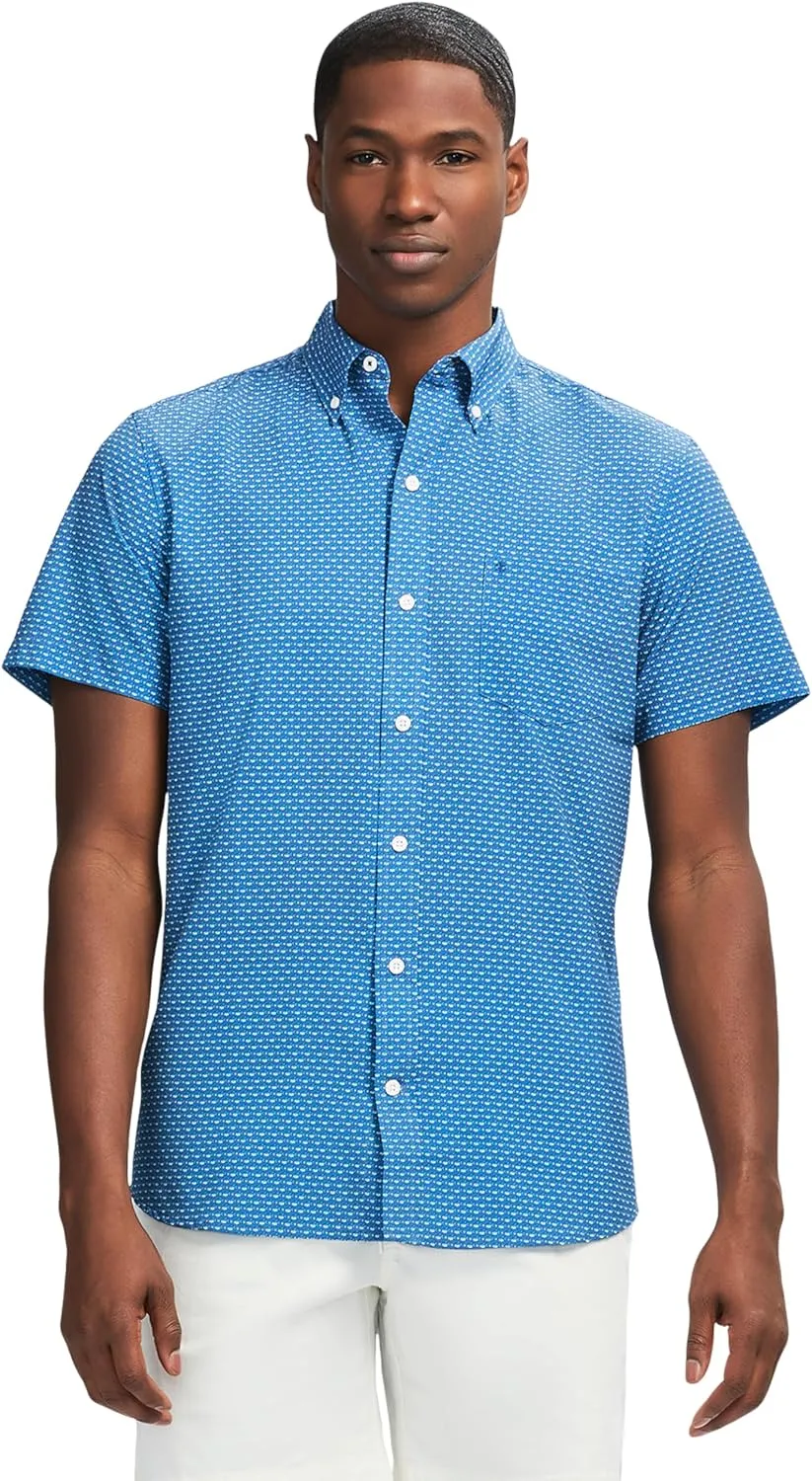Izod Mens Breeze Short Sleeve Button Down Patterned Shirt