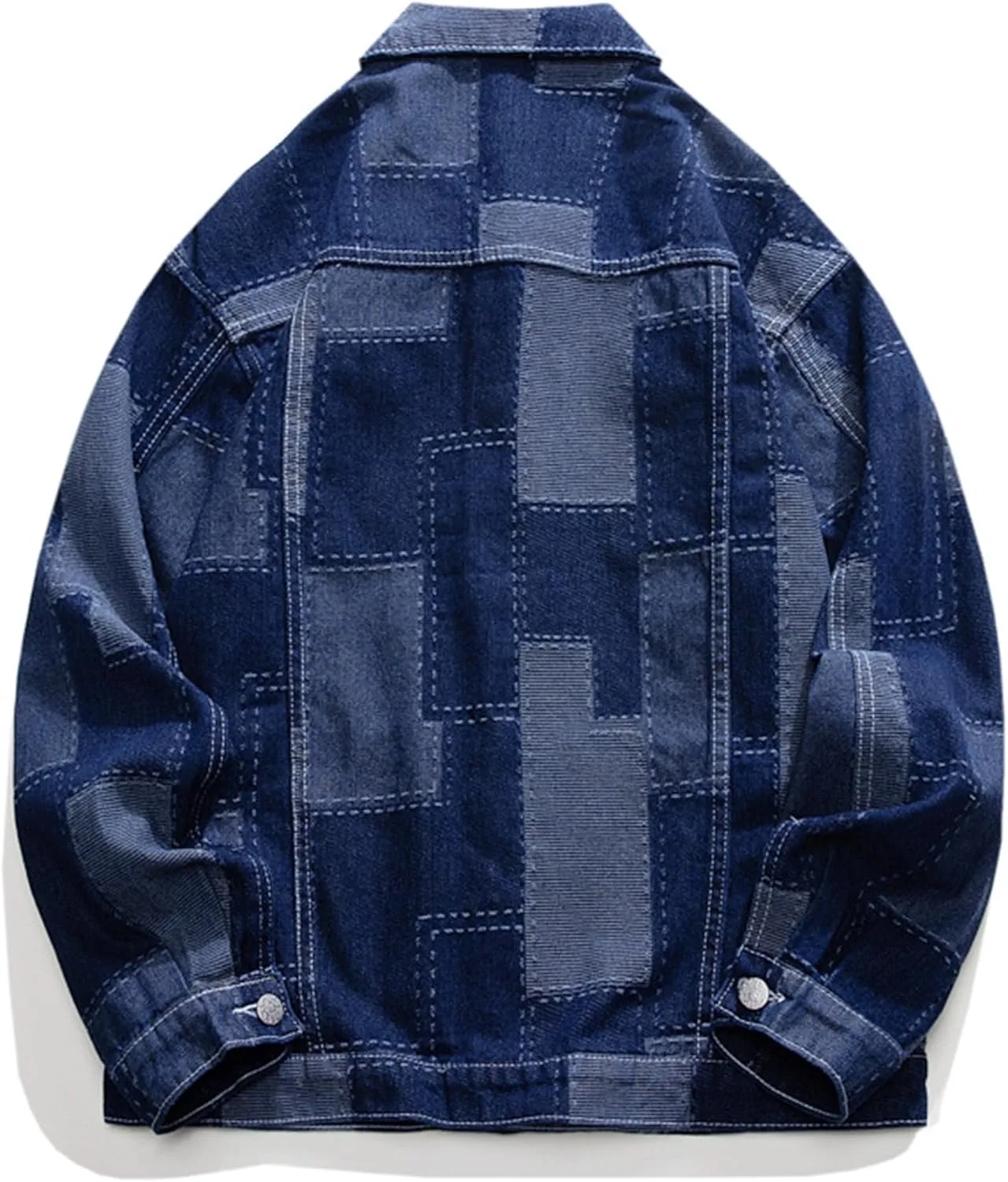 JEKE-DG Men Patchwork Lapel Denim Jacket Casual Slim Fit Jeans Jacket Big Pocket Colorblock Cowboy Outerwear