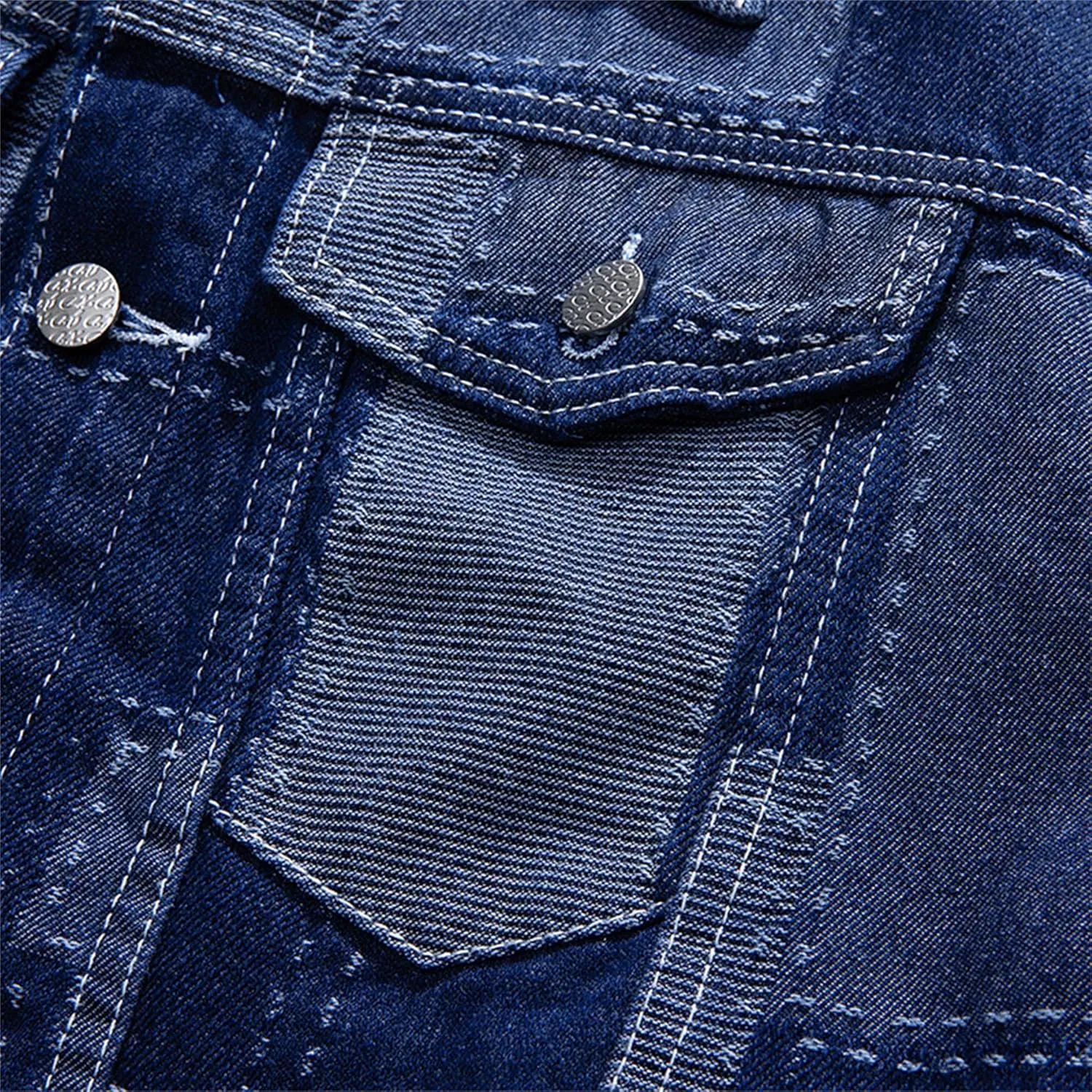 JEKE-DG Men Patchwork Lapel Denim Jacket Casual Slim Fit Jeans Jacket Big Pocket Colorblock Cowboy Outerwear