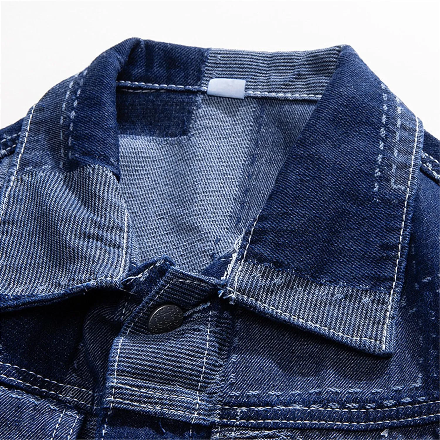 JEKE-DG Men Patchwork Lapel Denim Jacket Casual Slim Fit Jeans Jacket Big Pocket Colorblock Cowboy Outerwear