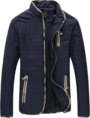 JEsilunmaMY Men's Quilted Cotton Jacket Full Zip Stand Collar Flight Bomber Outwear Lightweight Casual Thin Padded Coats