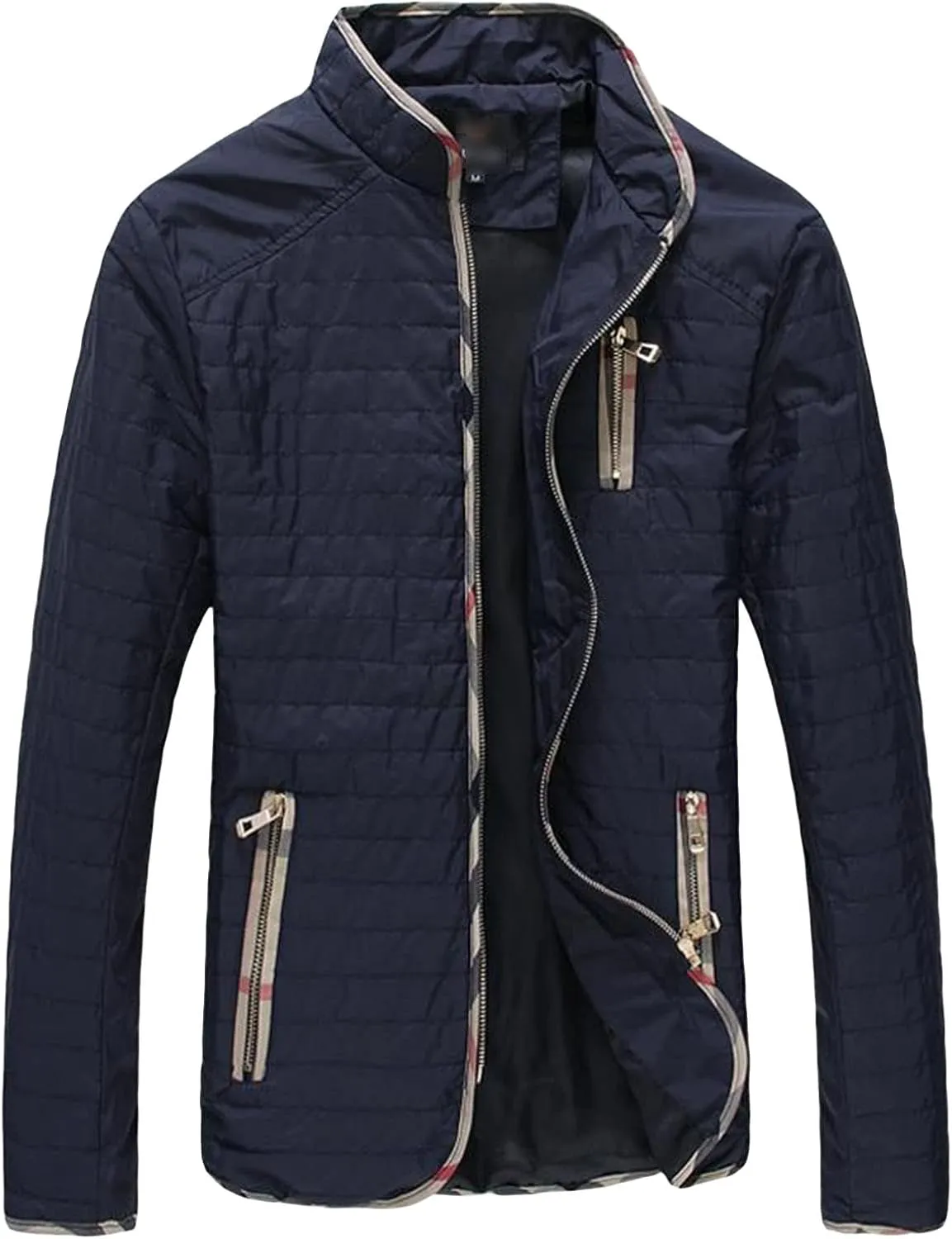 JEsilunmaMY Men's Quilted Cotton Jacket Full Zip Stand Collar Flight Bomber Outwear Lightweight Casual Thin Padded Coats